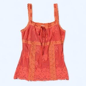 Y2k Floral Lace Cami Tank Top Orange Fairycore Coquette Medium Apt 9 Fairy 2000s